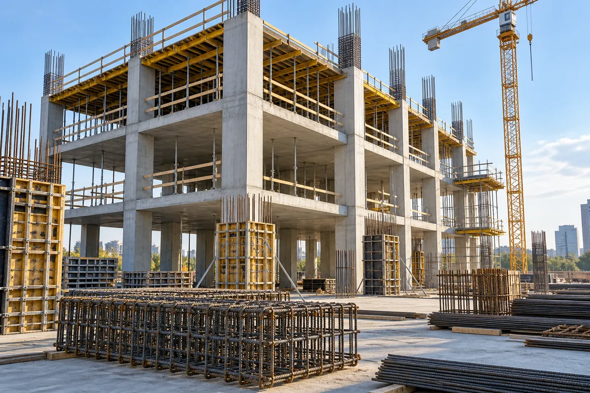 Reinforced concrete commercial building under construction.
