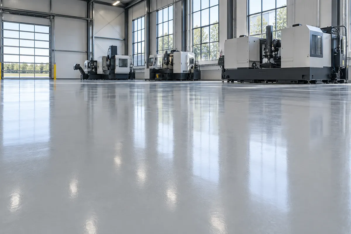 Seamless epoxy floor in an industrial interior.