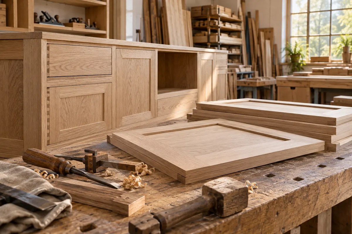 Custom timber cabinetry and millwork in a joinery workshop.