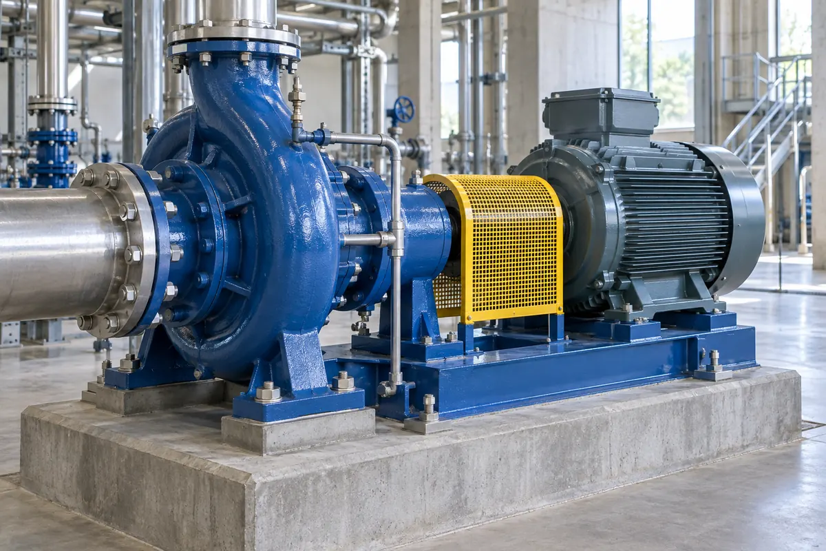 Industrial machinery aligned on equipment foundation mounts.