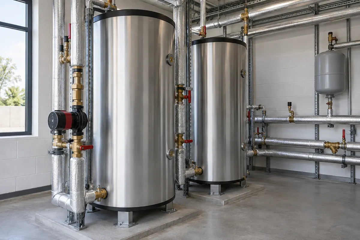 Commercial hot water storage and heating installation.